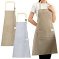 thumbnail image 1 of Home Kitchen Stain-Proof Apron, Women's Striped Apron with Pockets Cooking Apron, Cotton and Linen Sleeveless Smock, Adult Kitchen Apron, Blue, 1 of 9