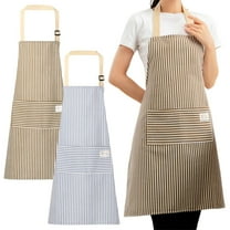 Home Kitchen Stain-Proof Apron, Women's Striped Apron with Pockets Cooking Apron, Cotton and Linen Sleeveless Smock, Adult Kitchen Apron, Blue
