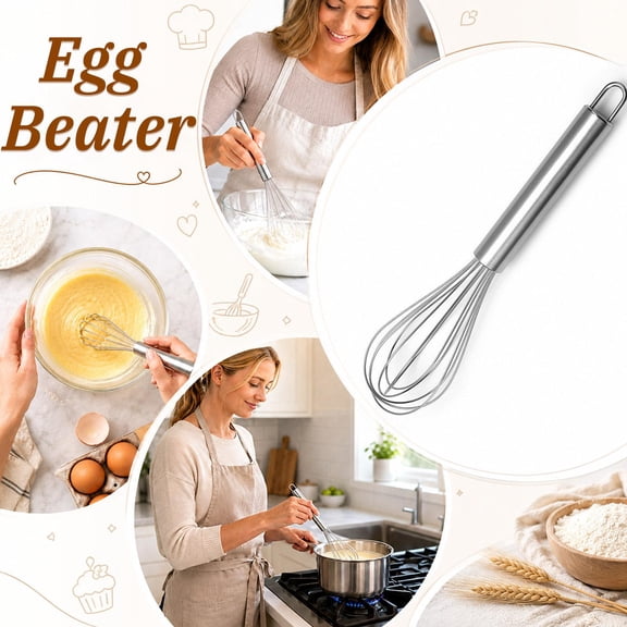 Home and Kitchen, Stainless Steel Whisk, Whipping Cream Baking Tool, Stainless Steel Kitchen Utensil with Sturdy Handle, Non-Stick Safe Dishwasher Safe Hand Mixer for Frothing