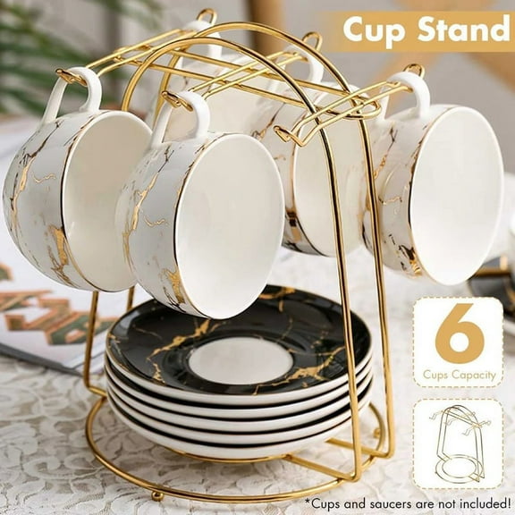 Home Kitchen Tabletop Coffee Mug Holder 6 Cups Stand Gold Metal