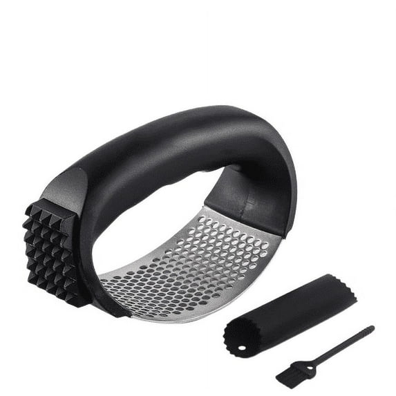 Home & Kitchen Tool Kezqiaxn Upgrade Stainless Steel Garlic Presser Garlic Press Rocker Garlic Mincer Garlic Crusher with Peeler and Cleaning Brush Stainless Steel Garlic Mincer Black