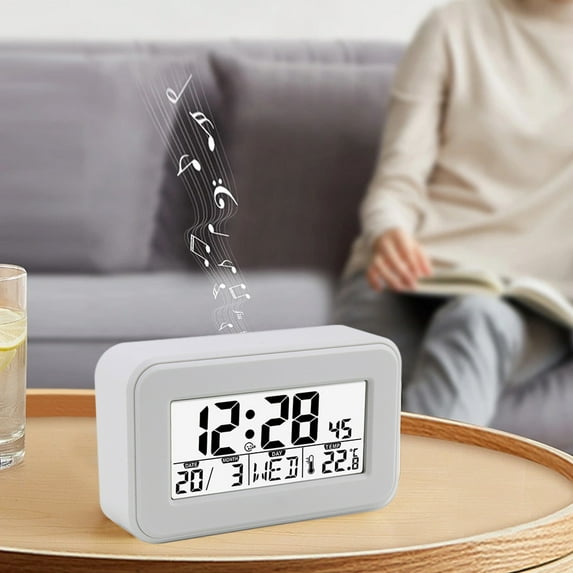 Home LCD Digital Alarm Clock, Luminous Small Clock for Children Students Elderly, Automatic Wake-Up Call Clock with Temperature Display, Battery-Powered Alarm Clock for Bedroom Office Dorms
