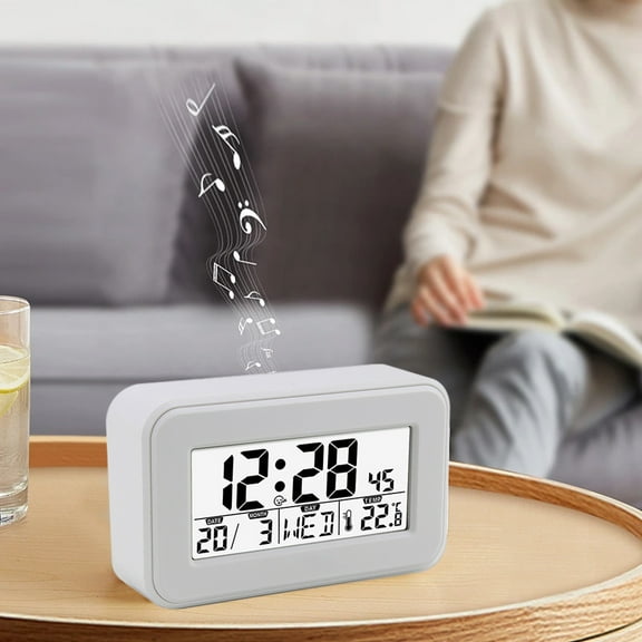 Home LCD Digital Alarm Clock, Luminous Small Clock for Children Students Elderly, Automatic Wake-Up Call Clock with Temperature Display, Battery-Powered Alarm Clock for Bedroom Office Dorms