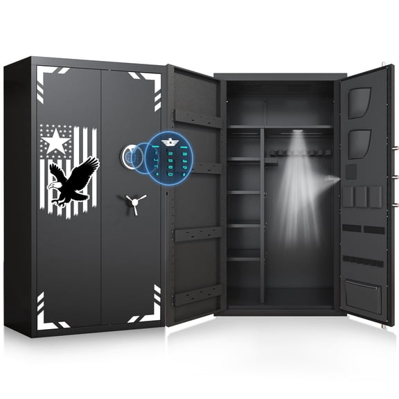 30-40 Capacity Large Steel Safe with Digital Touch Keypad & Magnetic Lamp, Double-Door Security Storage Cabinet with Door Organizer & 4 Metal Storage Boxes, Bolt-Together