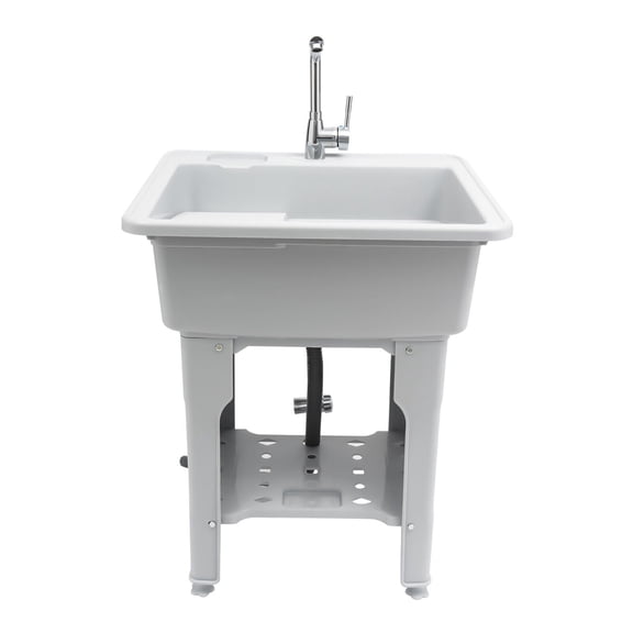 Home Laundry & Utility Sinks, Plastic Freestanding Washing Room Laundry Tub Sink with Washboard Faucet Drain Kit for Washing Room Basement Garage Garden Laundry Room