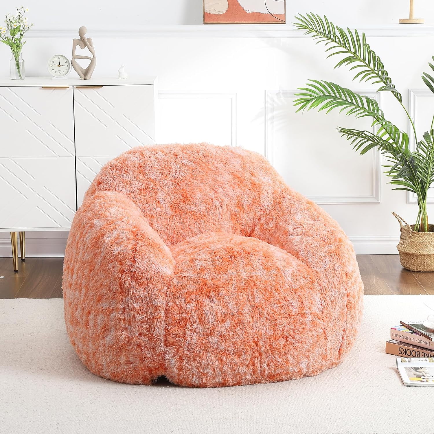 Home Lazy Sofa Bean Bag Chairs for Adults, Faux Fur Bean Bag Chair with Filler, Soft Plush Living Room Beanbag Chair Armrest Bean Bag Couch, Fluffy Couch Lazy Sofa Chair for Reading