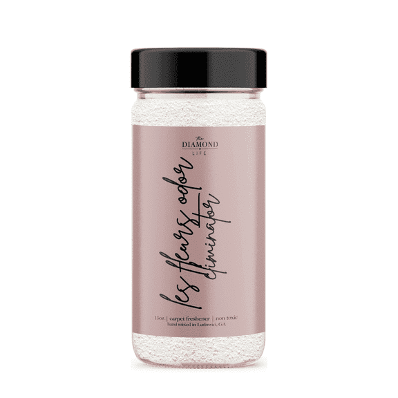 The Diamond Life Home " Les Fleurs" Cherry Blossom & Peony Carpet Deodorizer Powder – Odor Eliminator Spray, Pet Safe, Long Lasting Fresh Scent, 15 oz,