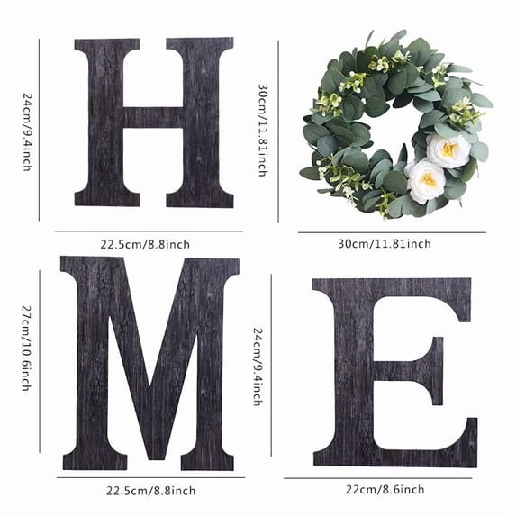 Home Letters with Wreath Wall Decor for Living Room, Wooden Sign Modern ...