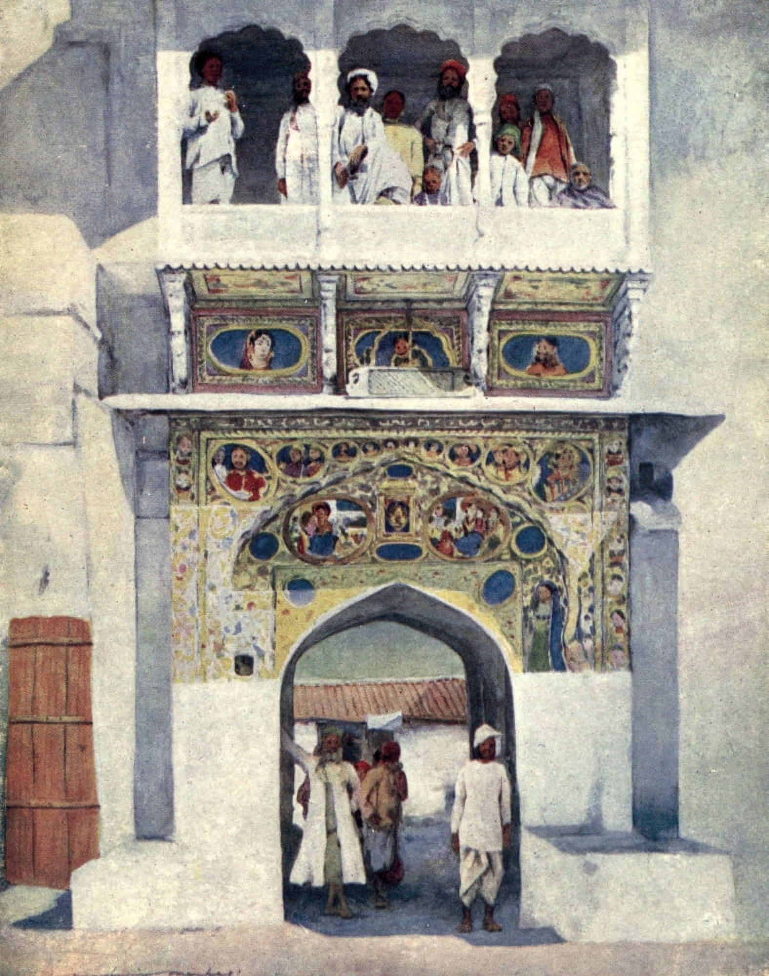 Home Life in India 1917 A Minstrels balcony Canvas Art - Mortimer Menpes (24 x 36)