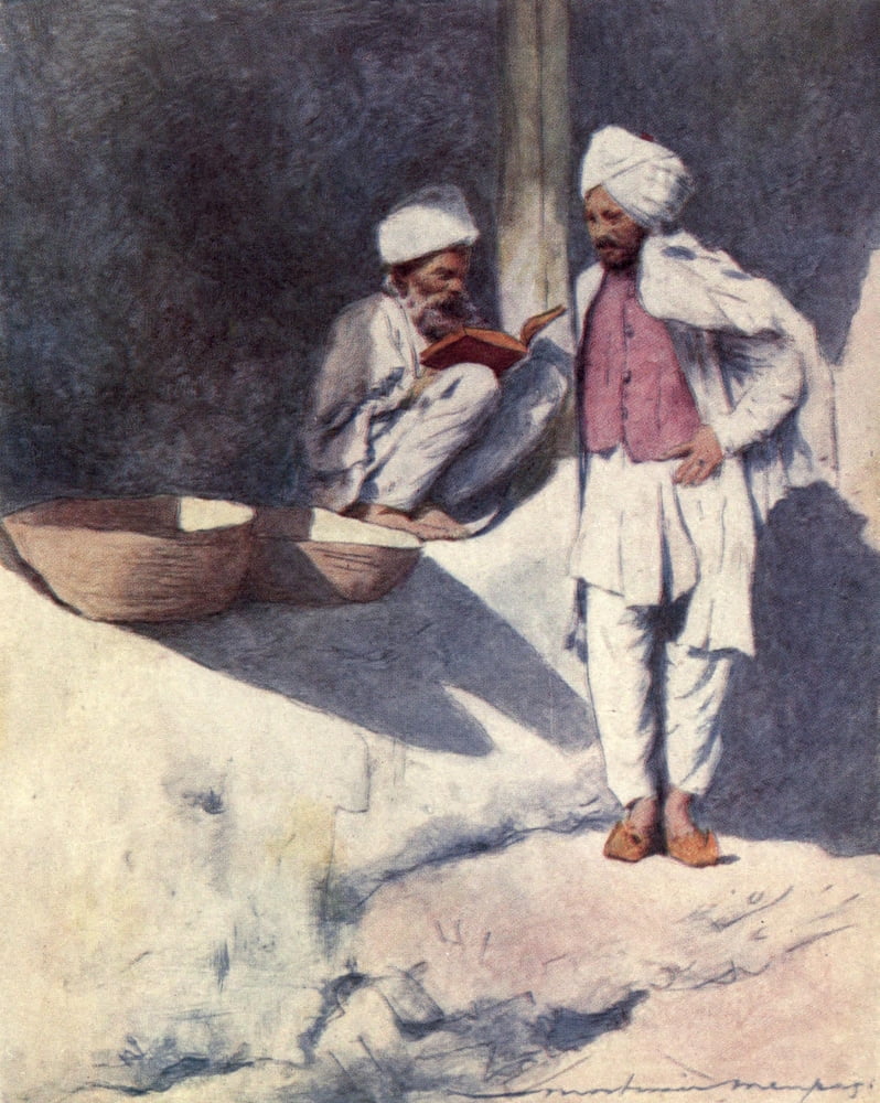 Home Life in India 1917 The village poet Canvas Art - Mortimer Menpes (24 x 36)