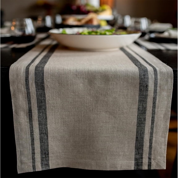 Home Linen Table Runner 90 Inches Long - French Stripe, 100% Pure Linen Farmhouse Table Runner 14 x 90 Inch Ideal for Dining, Fall, Autumn, Thanksgiving, Holiday