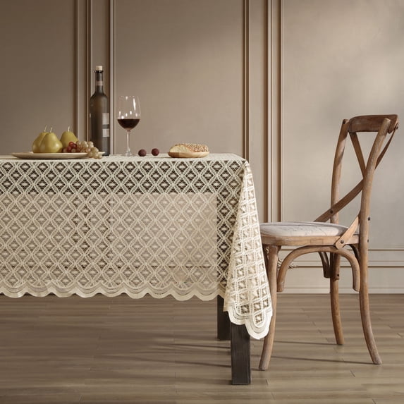 Home & Linens Alona Lace Fabric Tablecloth for Rectangle & Round Tables, Wrinkle Resistant, Patterned Scalloped 54 W x 72 L - Taupe