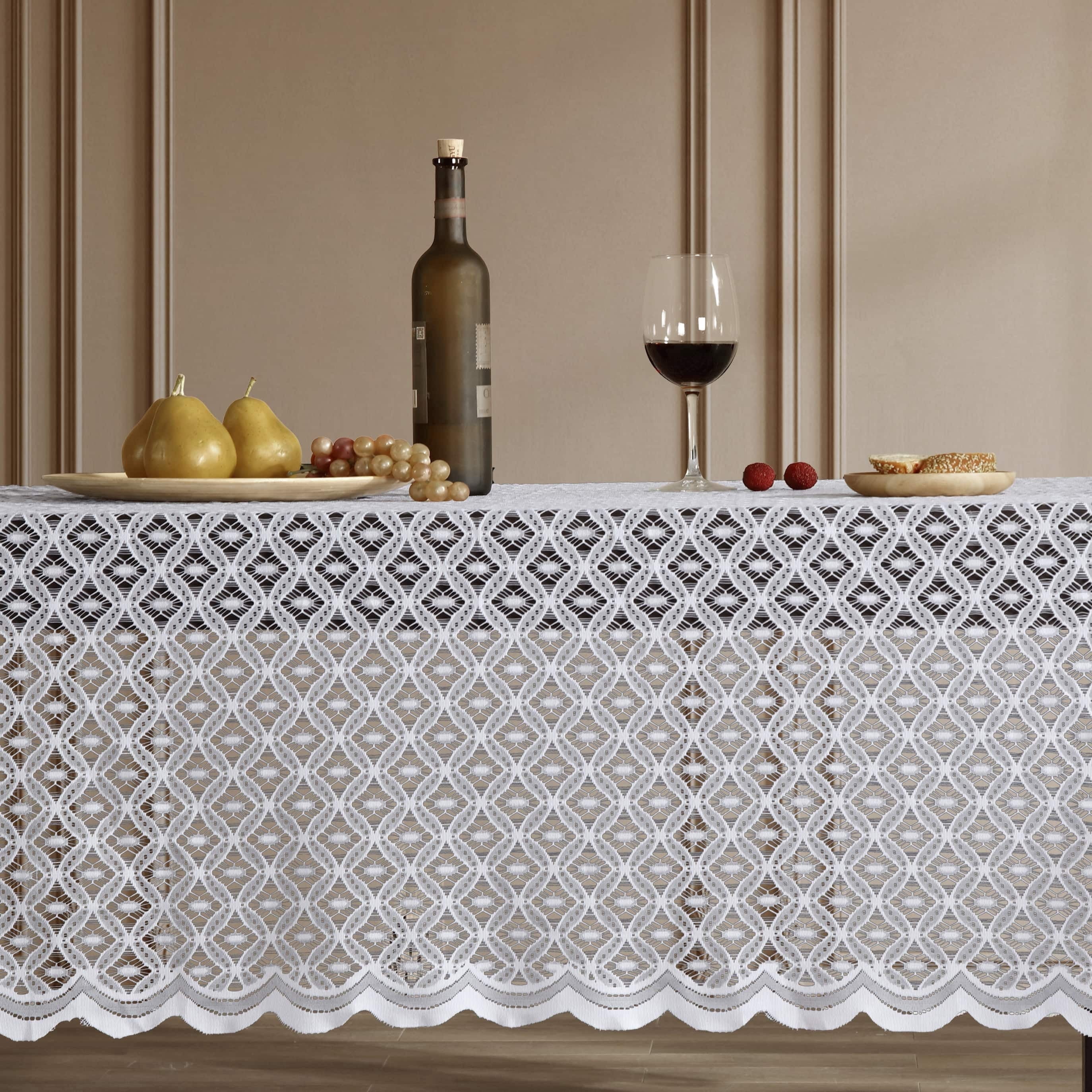 Kitchen Table Textiles Home & Linens Alona Lace Fabric Tablecloth for Rectangle & Round Tables ...