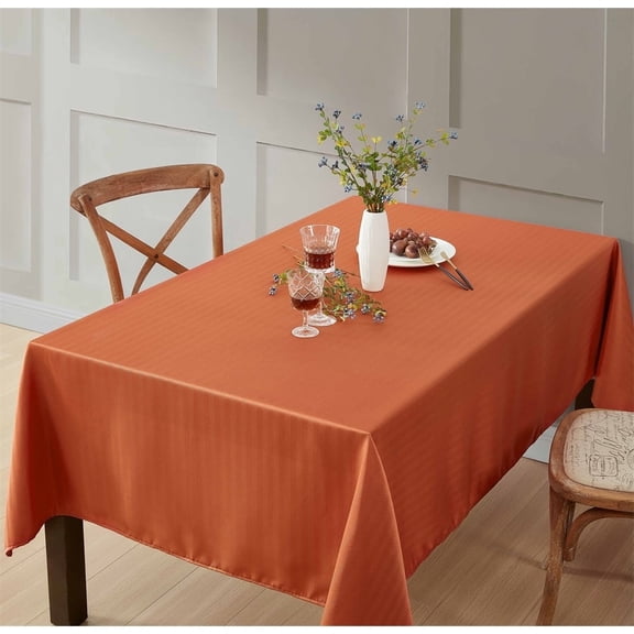 Home & Linens Lincoln Jacquard Striped Fabric Tablecloth for Rectangle Table Advanced Water & Fade Resistance 52 W x 70 L - Rust