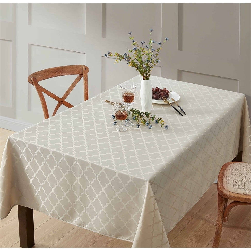 Home & Linens  Modena Lattice Fabric Tablecloth, Jacquard Fabric Table Cloth for Rectangle Table Advanced Water & Fade Resistance 52 W x 70 L - Beige