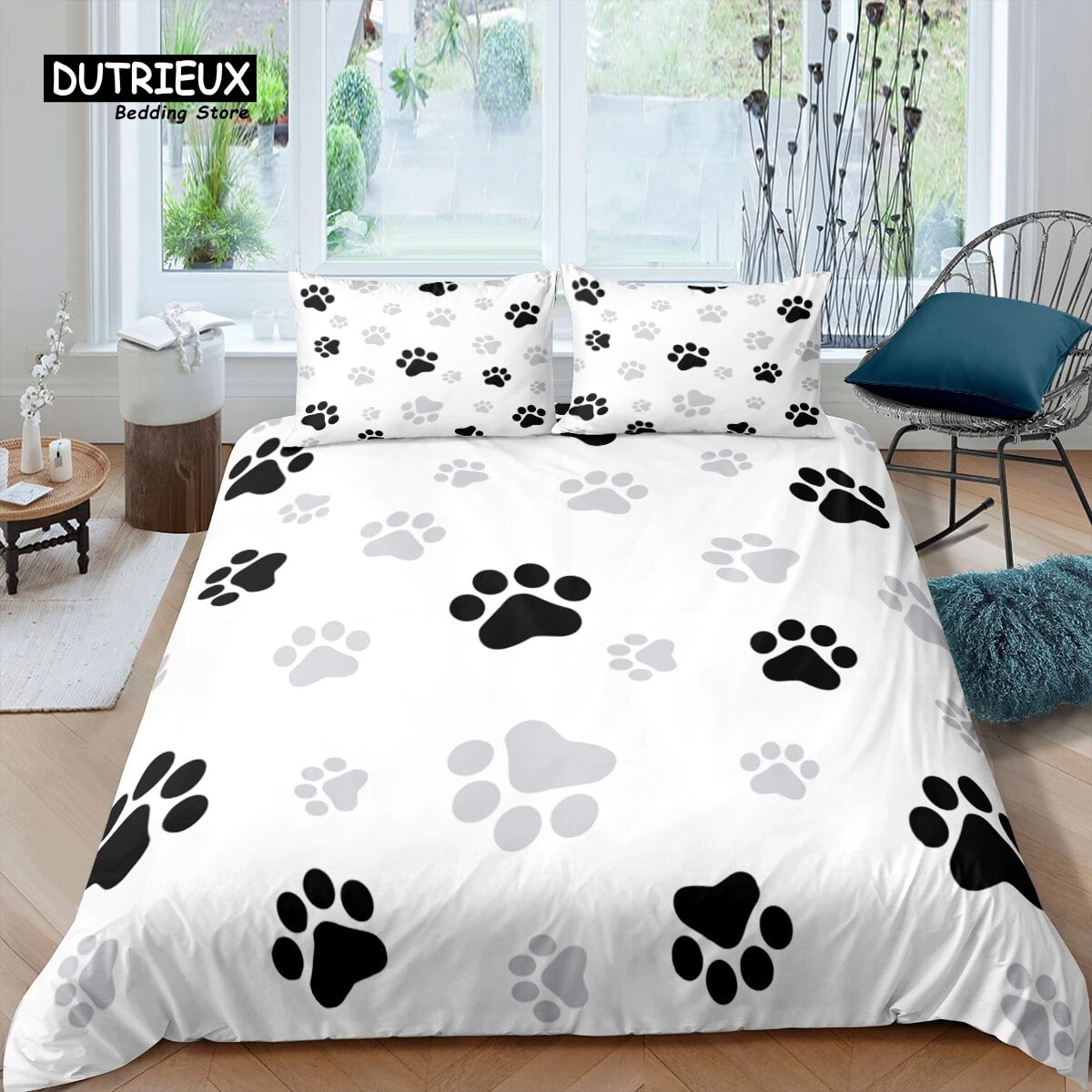 Home Living Luxury 3D Dog Paw Print Bedding Set Bone Duvet Cover