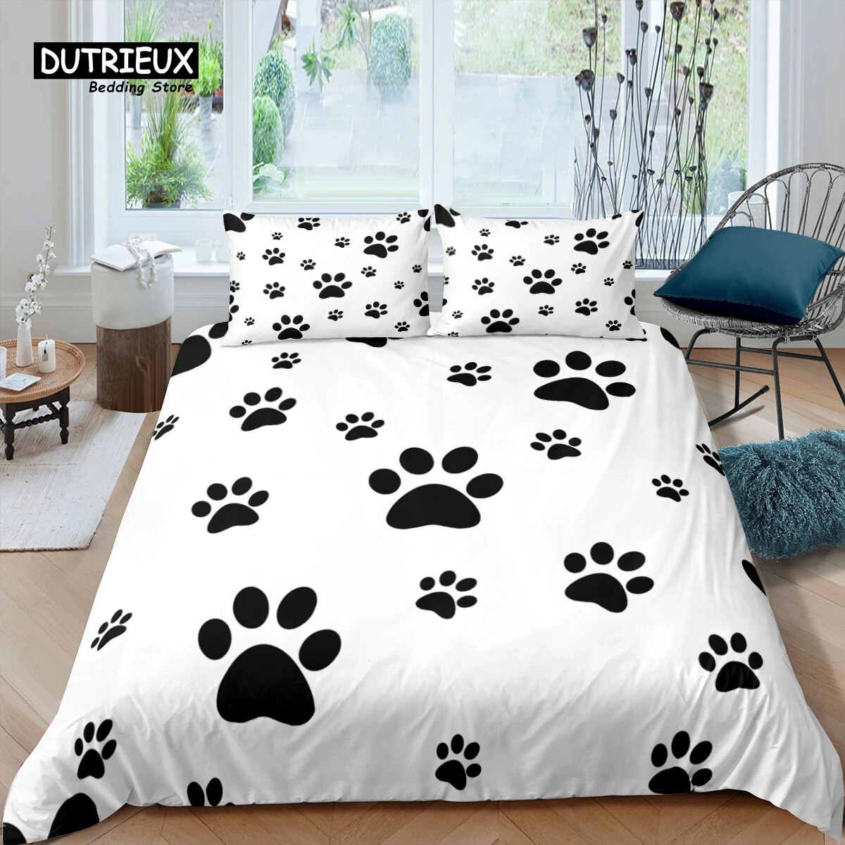 Home Living Luxury 3D Dog Paw Print Bedding Set Bone Duvet Cover