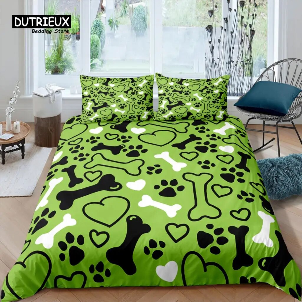 Home Living Luxury 3D Dog Paw Print Bedding Set Bone Duvet Cover