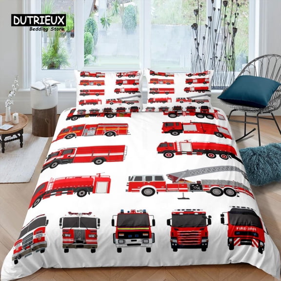 Home Living Luxury 3D Fire Truck Bedding Set Ambulance Duvet Cover Pillowcase and King EU/US/AU/UK Size Comforter Bedding