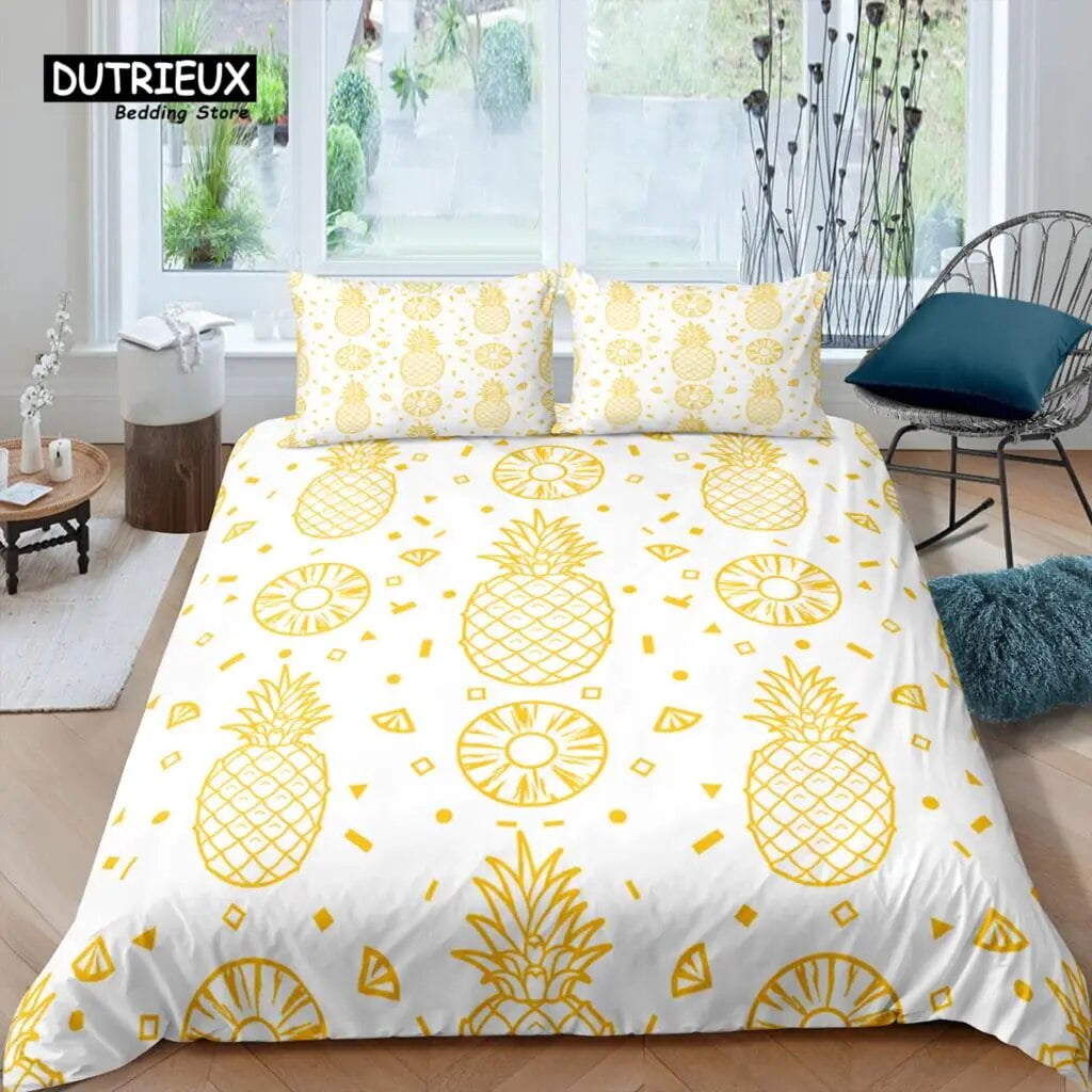 Home Living Luxury 3D Gold Pineapple Bedding Set Fruit Duvet Cover