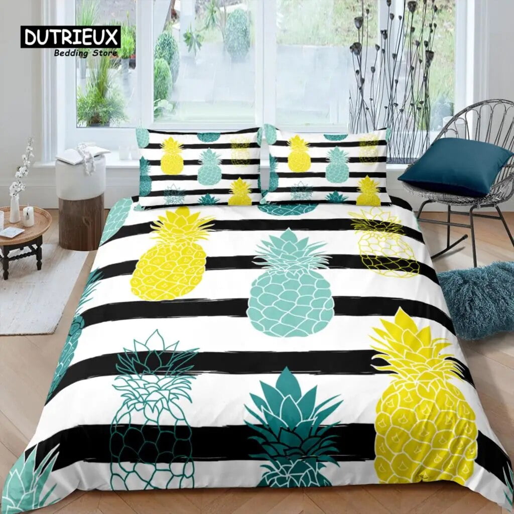 Home Living Luxury 3D Gold Pineapple Bedding Set Fruit Duvet Cover
