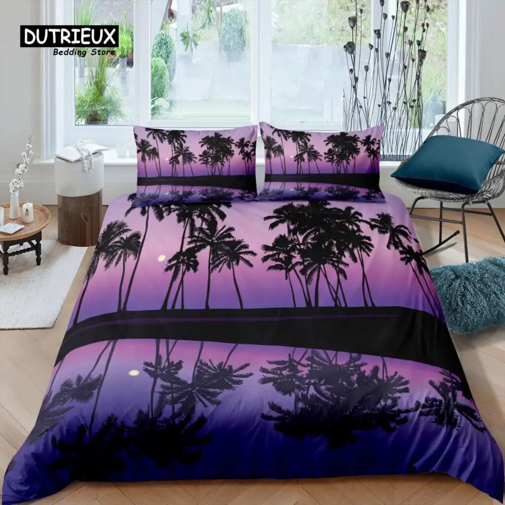 Home Living Luxury 3D Palm Tree Bedding Set Leaves Duvet Cover
