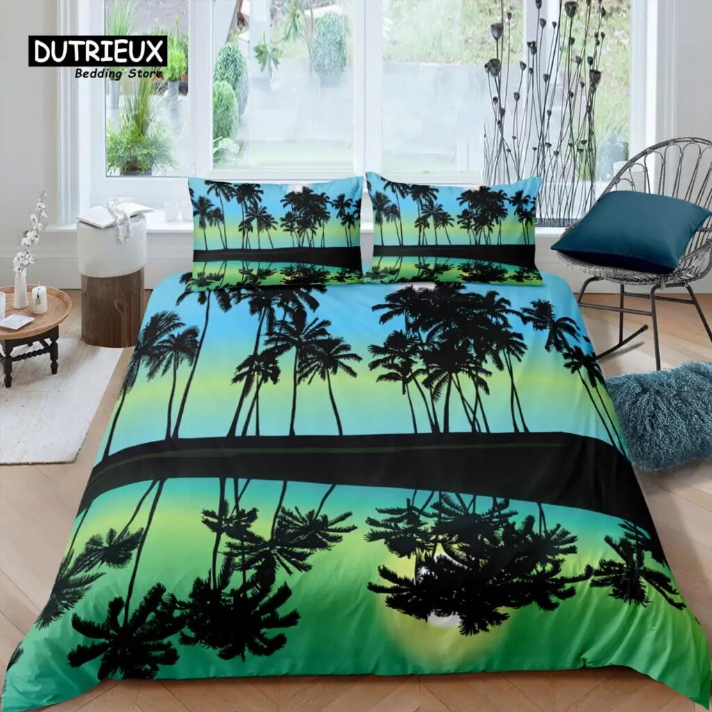 Home Living Luxury 3D Palm Tree Bedding Set Leaves Duvet Cover