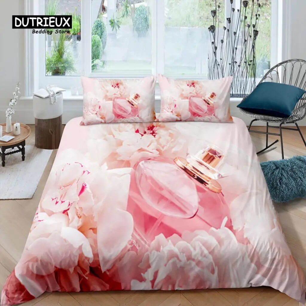 Home Living Luxury 3D Perfume Bedding Set Rose Flower Duvet Cover