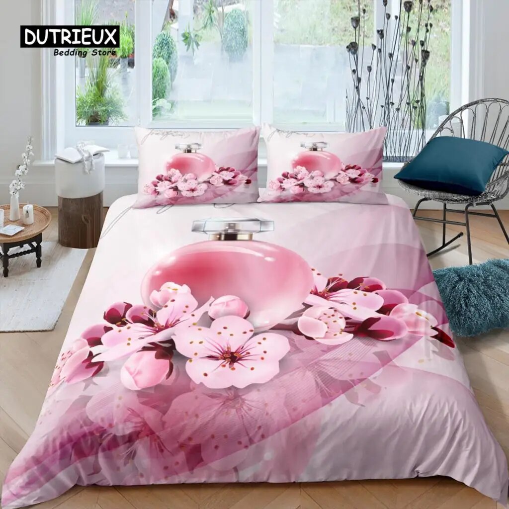 Home Living Luxury 3D Perfume Bedding Set Rose Flower Duvet Cover