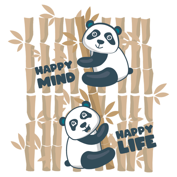 Home Living Room 20" x 21" Giant Panda Bears Bamboo Trees Vinyl Decoration Inspirational Quotes Design - Happy Mind Happy Life - Wild Life Animals Kids Bedroom Wall Decal Sticker
