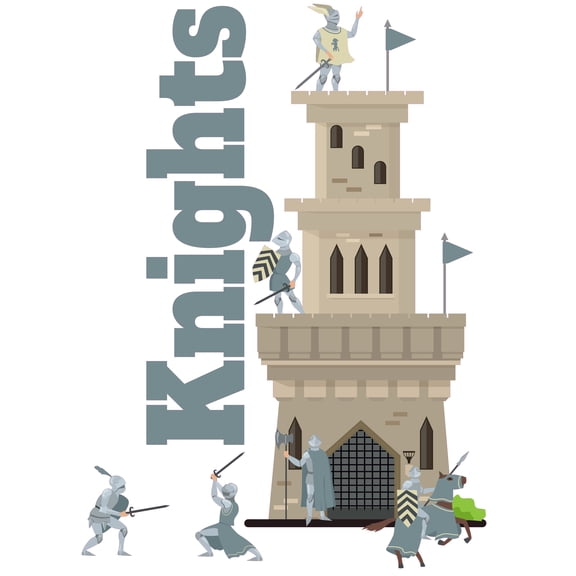 Home Living Room Art 20" x 27" Medieval Warfare Scene Vinyl DÃ©cor Multicolored Art Knights Castle Tower Design Easy To Apply Wall Decal Sticker - Kids Bedroom Knights Lettering Art Wall Decoration