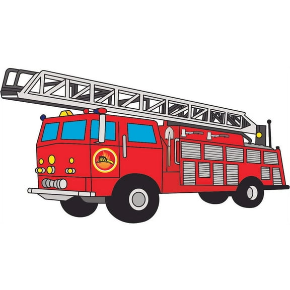 Home Living Room Art Fire Truck Road Vehicle Decoration Removable Multicolored Vinyl Wall Decal Sticker - 12" x 18" Kids Bedroom Playroom Fire Lorry Cartoon Toy Truck Design Adhesive Wall Decor