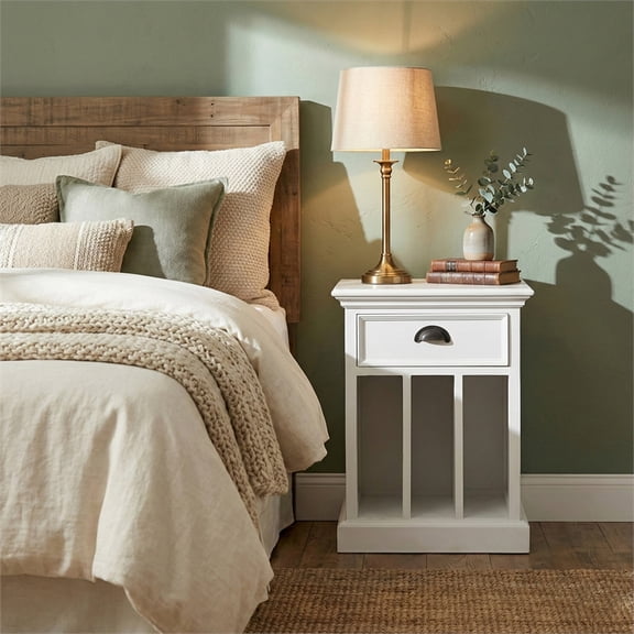 Home Living Room Bedside Table With Dividers, White