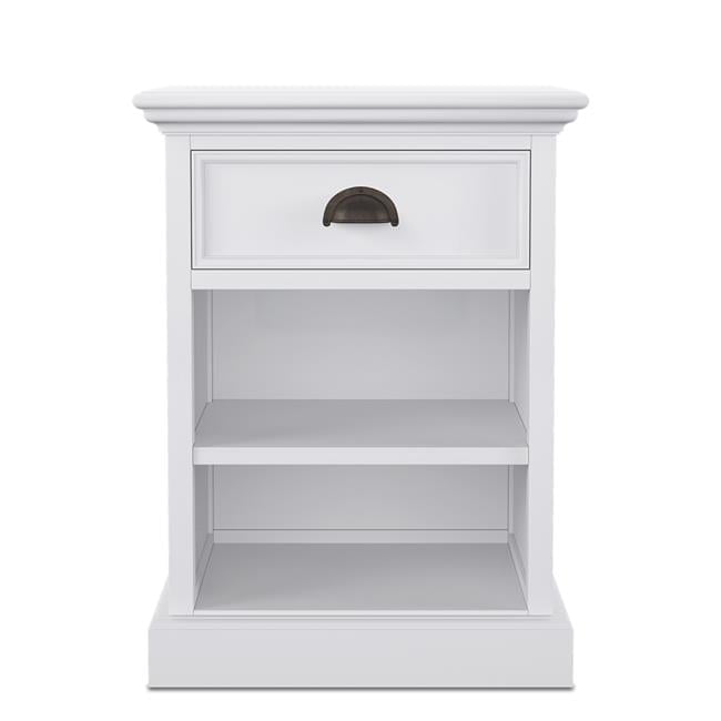 Classic White Mahogany Nightstand with Drawer and Open Shelves