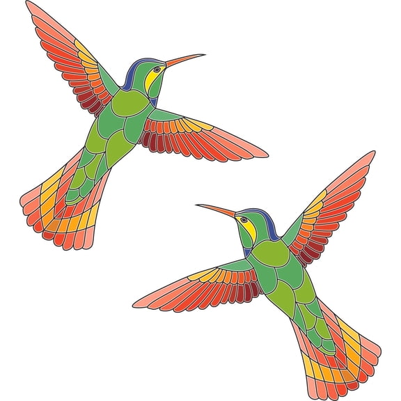 Home Living Room Bird Animal Stained Glass Vinyl Wall Window Decoration - Glass Film Hummingbird Design - Kids Room Family Room Waterproof Static Film Multicolored Window Mural Art 13.5" X 15"