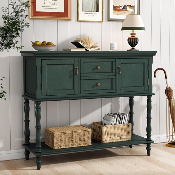 Home Living Room Farmhouse Console Table with 2 Drawers, 42 Inch Rustic Entryway Sofa Table with 2 Doors & Bottom Shelf, Buffet Coffee Bar Buffet Cabinet for Dinning Room Kitchen