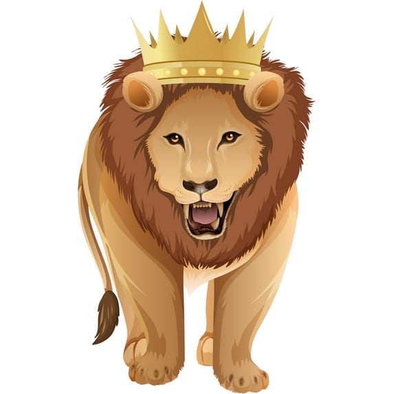 Home Living Room Lion Decor Large Cat Safari Animal Crown Multicolored Design Vinyl Adhesive Wall Decal - 20" x 32" Kids Bedroom Nursery King Of The Jungle Decoration Removable Wall Art Sticker