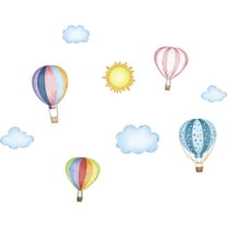 Home Living Room Nursery Art Hot Air Balloons Multicolored Decor Sunny Sky Clouds Design Vinyl Adhesive Wall Decal Sticker - 19" x 28" Kids Bedroom Removable Gas Balloons Zeppelins Wall Decoration