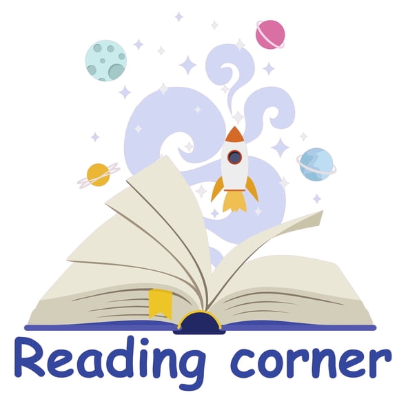 Home Living Room Vinyl 20" x 20" Open Book Rocket Ship Outer Space Travel Scene Decoration Planets & Reading Corner Lettering Art Design Kids Bedroom Wall Decal Sticker