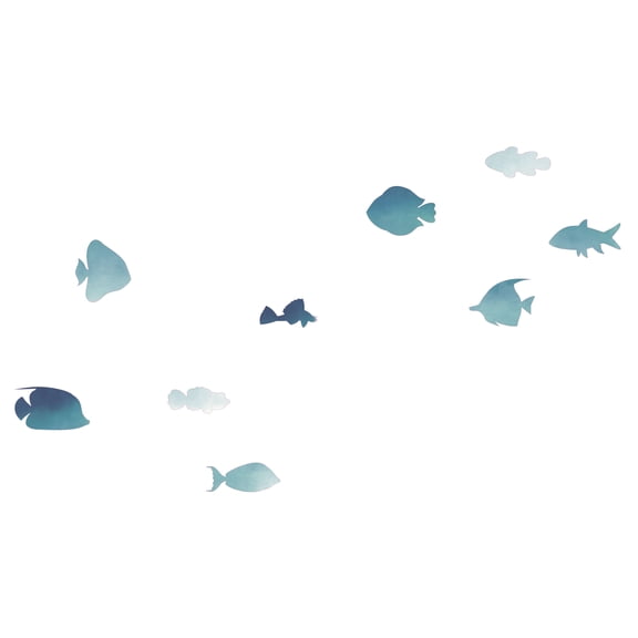 Home Living Room Vinyl Ocean Sea Fishes Animals Multicolored Décor Watercolor Art Design Adhesive Wall Decal Sticker - 21" x 36" Kids Bedroom Children's Bathtub Under The Sea Themed Wall Decoration
