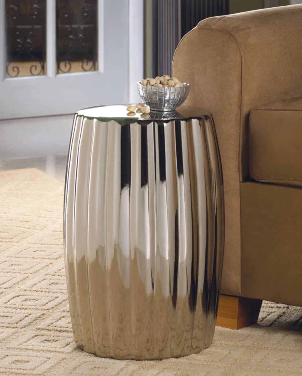 Glamorous Antique Silver Ceramic Round Decorative Stool