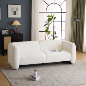 GDF Studio Modern 3-Seater Sofa with Curved Design, Plush Cushions, Sturdy Frame, Elegant Wave Shape, White