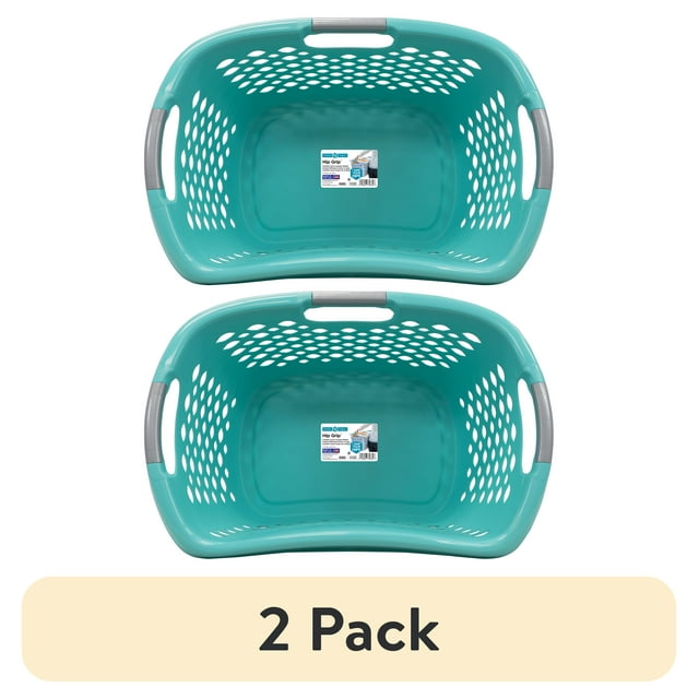 (2 pack) Home Logic 1.8 Bushel Hip Grip Laundry Basket, Teal