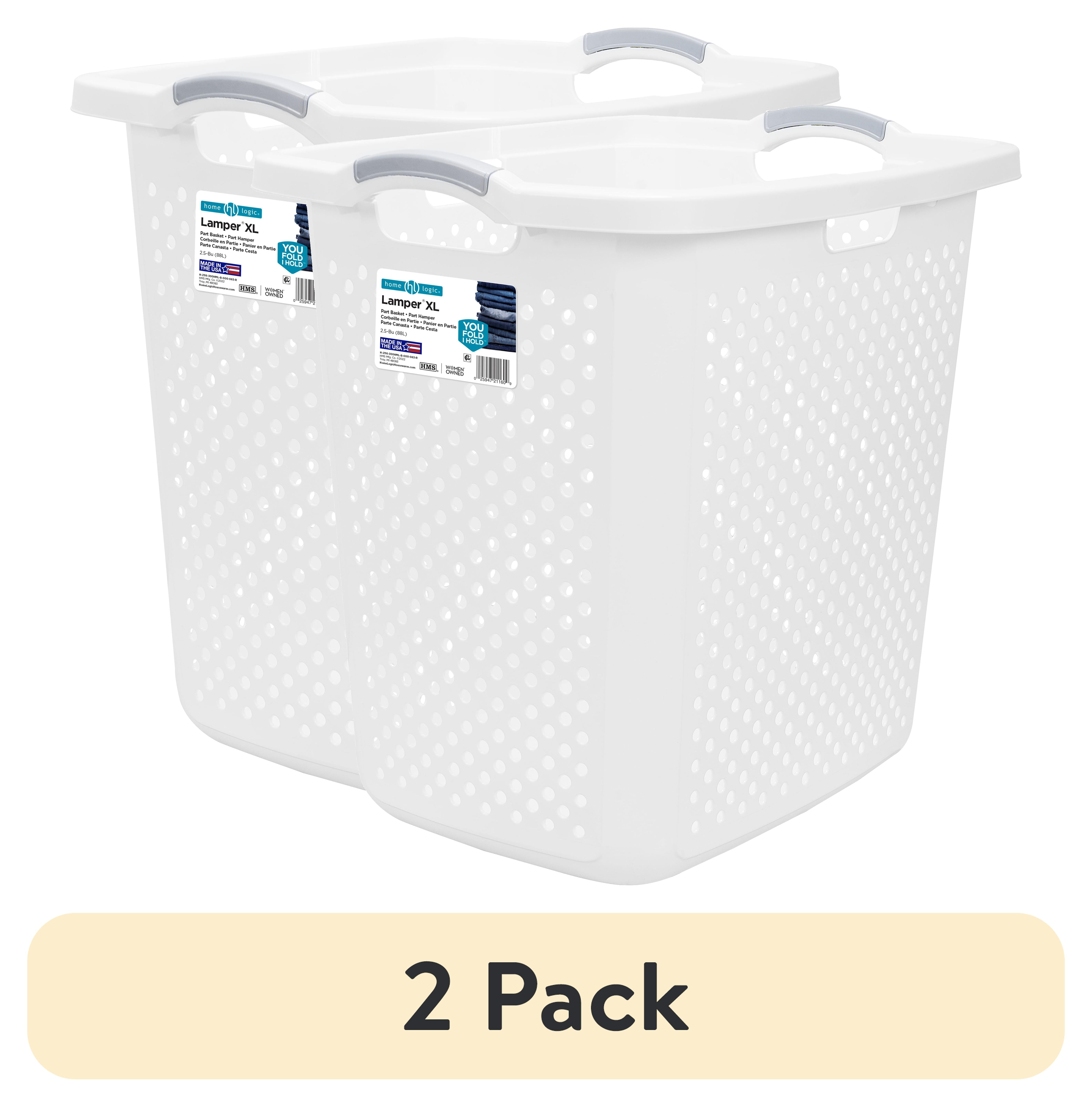 (2 pack) Home Logic 2.5 Bushel XL Lamper Plastic Laundry Basket, White
