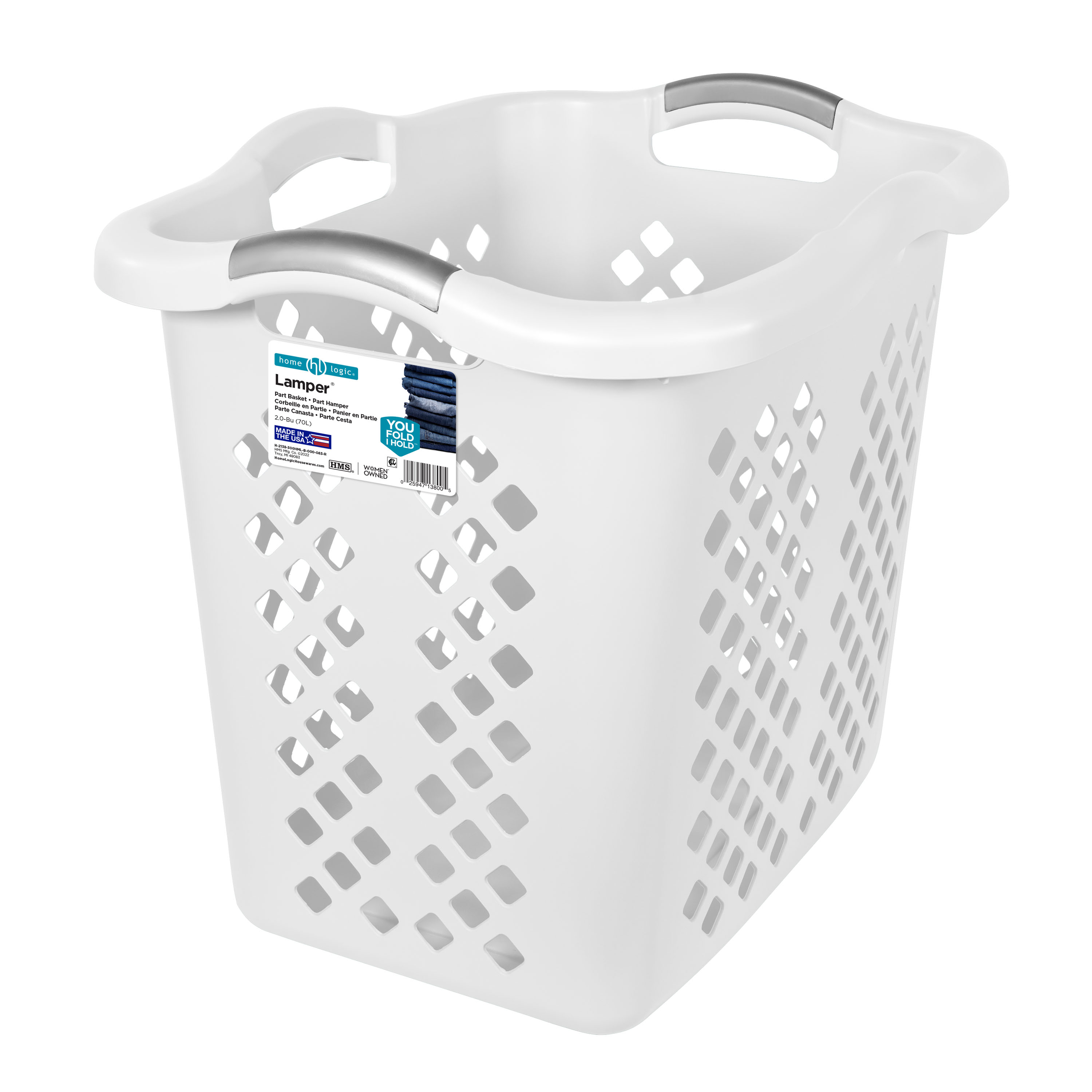 Home Logic 2 Bushel Lamper Laundry Basket with Silver Handles, White - image 1 of 8