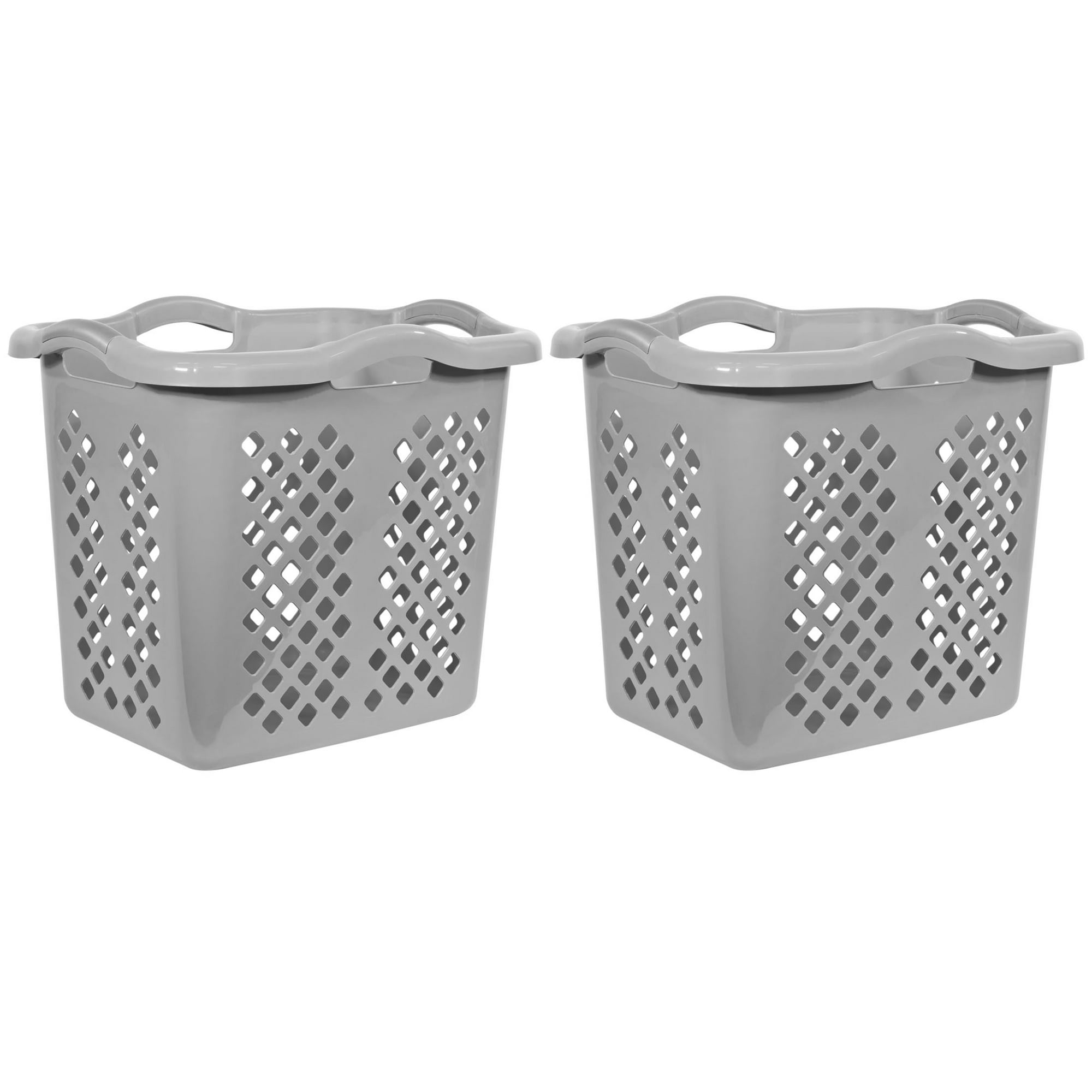 Home Logic 2 Bushel Lamper Plastic Laundry Basket with Silver Handles, Cement, 2 Pack