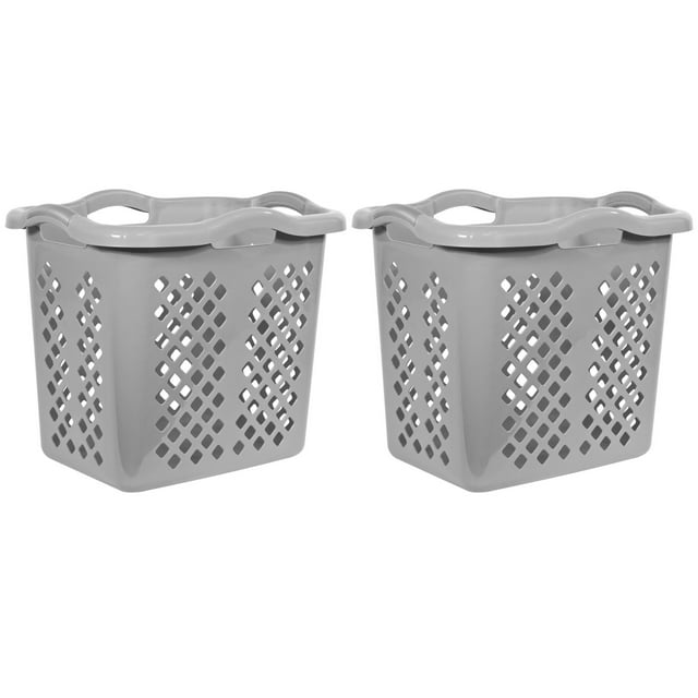 Home Logic 2 Bushel Lamper Plastic Laundry Basket with Silver Handles, Gray, 2 Pack