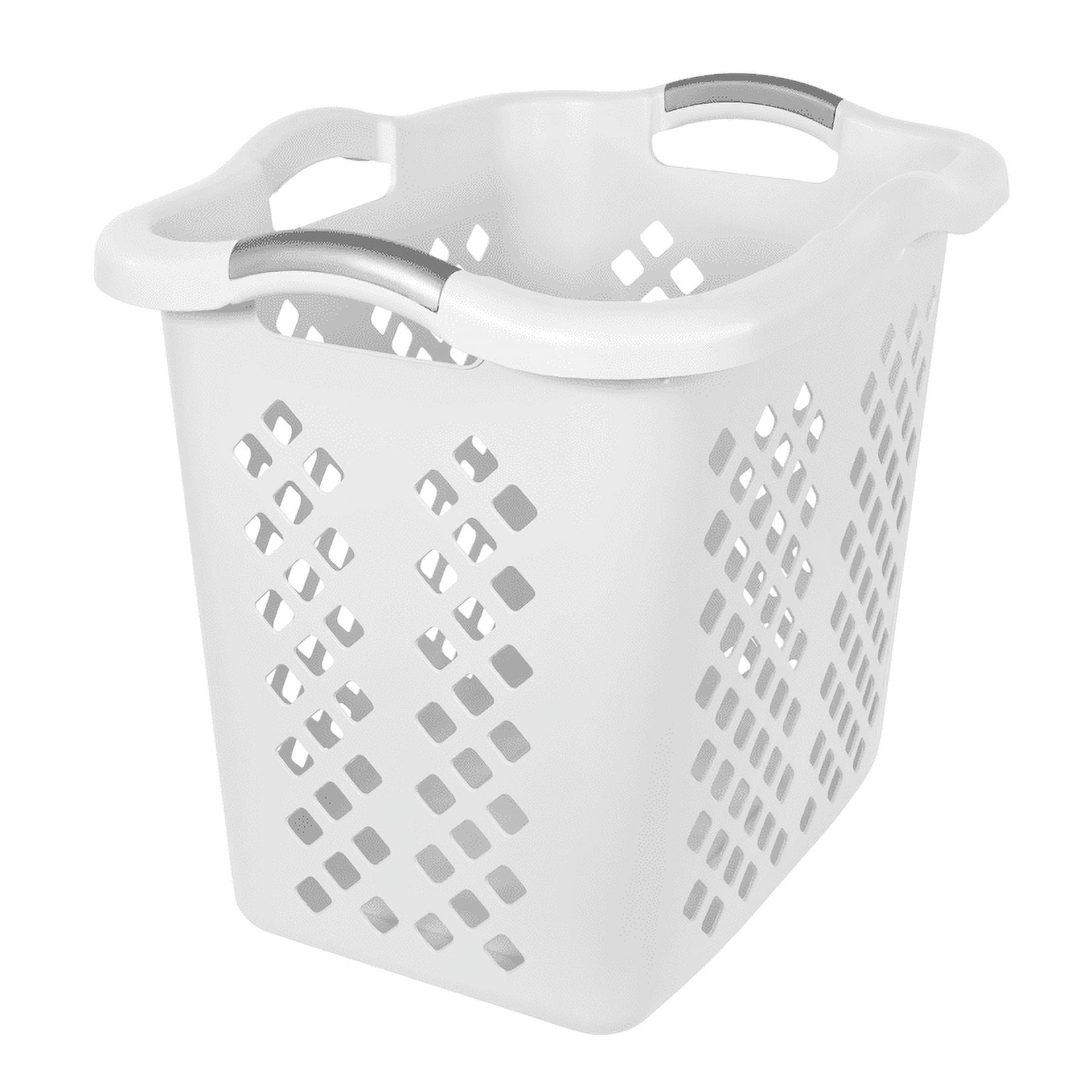 White Plastic Laundry Basket with Silver Handles, 2 Bushel Capacity