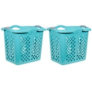Home Logic 2 Bushel Lamper Plastic Laundry Basket with Silver Handles, Teal Splash, 2 Pack