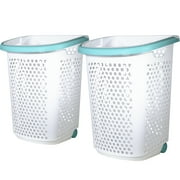 Home Logic 2 Bushel Rolling Plastic Laundry Hamper with Pop-up Handle, White, 2 Pack